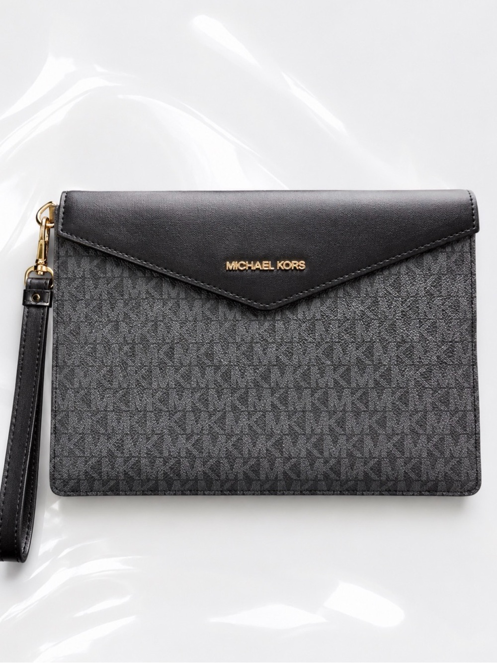 Michael Kors Black & Gray Logo Large Wristlet Clutch